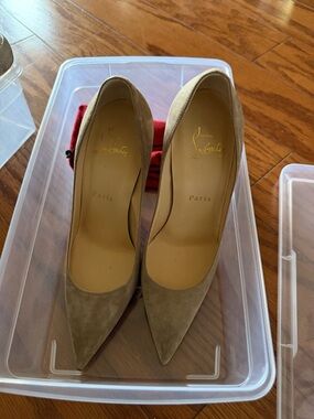 Christian Louboutin Taupe Suede Pointed-Toe Pumps